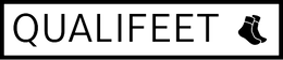 Logo van Qualifeet met een zwart icoon van een paar sokken.