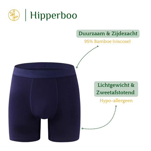 Hipperboo bamboe onderbroek marineblauw duurzaam en zijdezacht. Lichtgewicht en zweetafstotend.