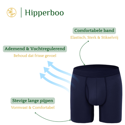 Hipperboo onderbroek marineblauw comfortabele band. Ademend en vochtregulerend. Stevige lange pijpen.