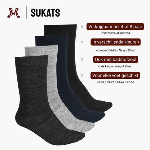 Sukats® Merino Wol Sokken | 4 of 8 Paar | Wollen Sokken | Naadloos | Casual Sokken