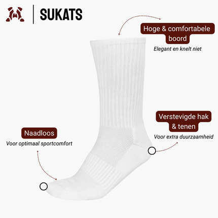 Sukats® The Sporter | 6 Paar | Sportsokken | Tennissokken | Naadloos | Hardloopsokken