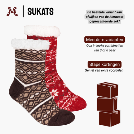 Sukats® Huissokken | 1, 3 of 6 Paar | Anti-slip sokken | Kerstsokken | Fluffy Sokken | Slofsokken | Verwarmde Sokken | Meerdere Kleuren