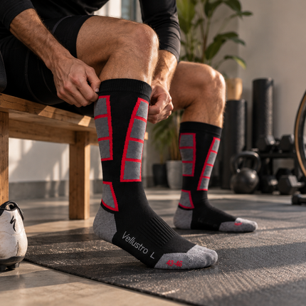 Vellustro merino wol compressiesokken – gedragen