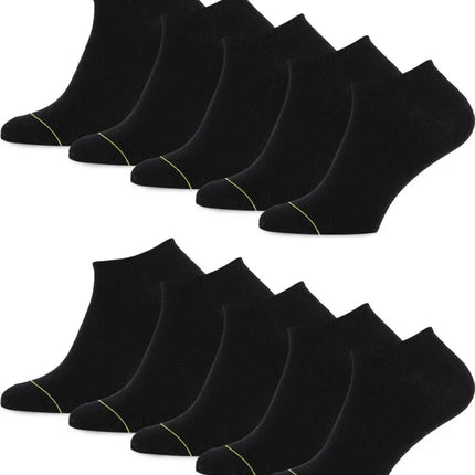 10 paar zwarte Primair sneakersokken met subtiele gele accenten