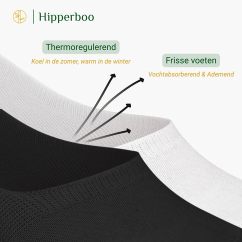 De Hipperboo bamboe sneakersokken zijn thermoregulerend. Dat houdt in, koel in de zomer en warm in de winter. Dankzij het ademende vermogen en anti-transpirerende effect van bamboe, heb je ook frisse voeten.