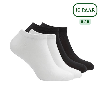 Qualifeet Hipperboo bamboe sneakersokken in de kleuren zwart en wit met een naadloos laag design voor comfort en vochtregulatie. Verpakt per 10 paar.