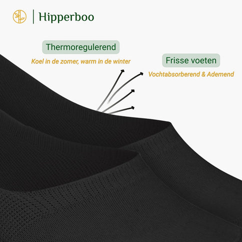De Hipperboo bamboe sneakersokken zijn thermoregulerend. Dat houdt in, koel in de zomer en warm in de winter. Dankzij het ademende vermogen en anti-transpirerende effect van bamboe, heb je ook frisse voeten.