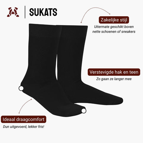 Qualifeet Sukats black seamless cotton dress socks with reinforced heel and toe for men and women