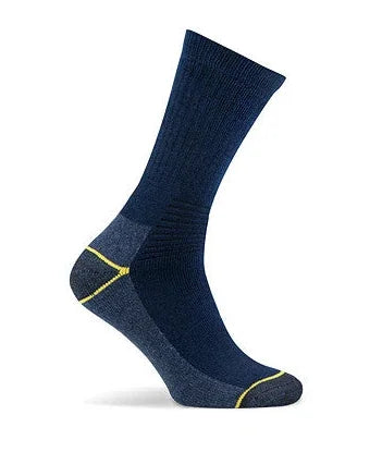 Donkerblauwe STAPP Yellow werksokken Basic met gele accenten op de hiel en teen.